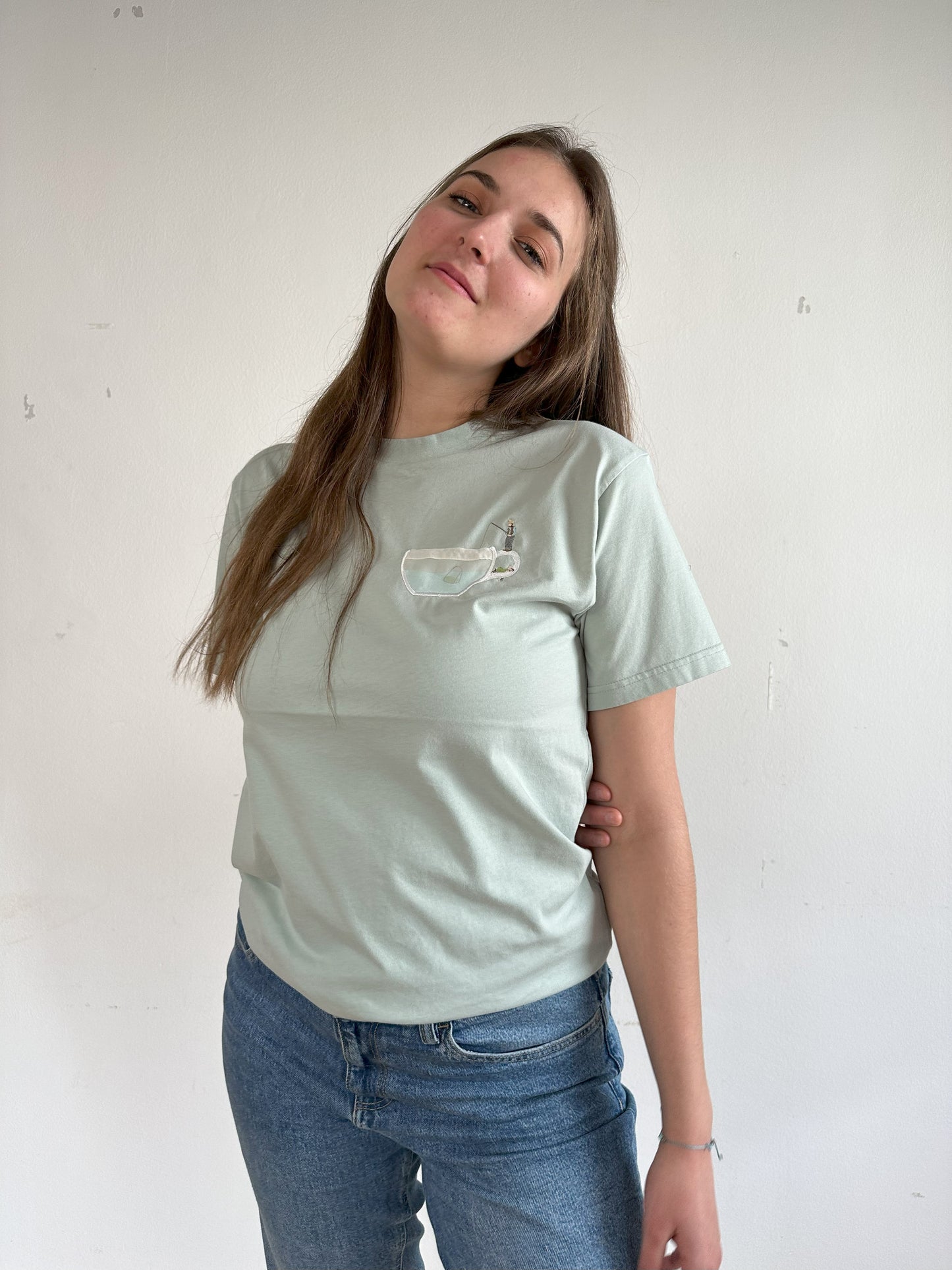 Teebeutelangeln Pettersson und Findus mit Teetassenbrusttasche