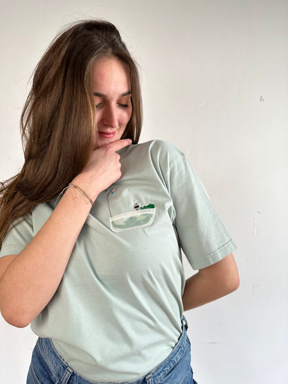 Krokodil in der Badewanne (transparente Brusttasche)